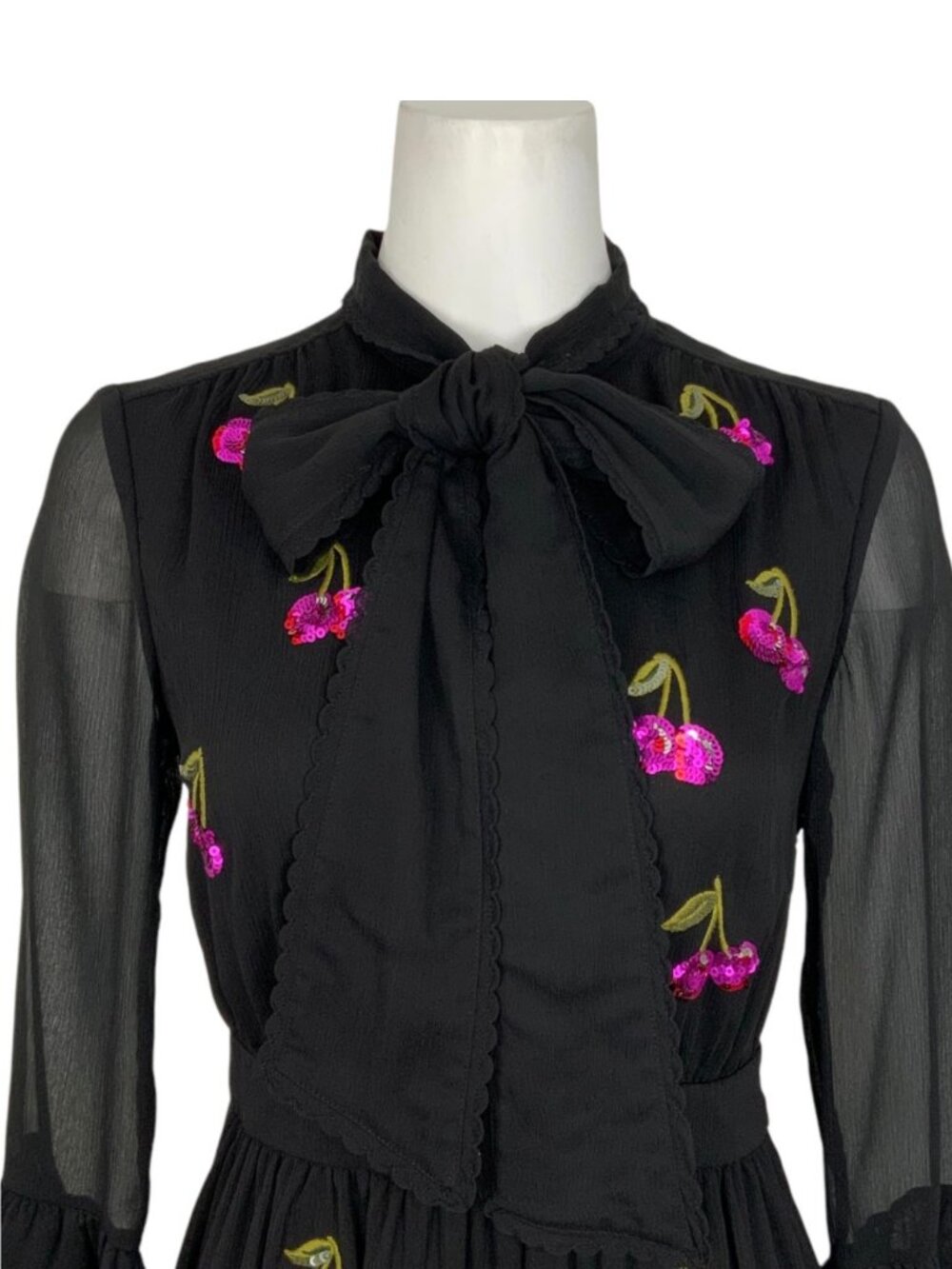 Kate Spade Sequins Cherries Shirtdress 4 Black Mini - Picture 10 of 16